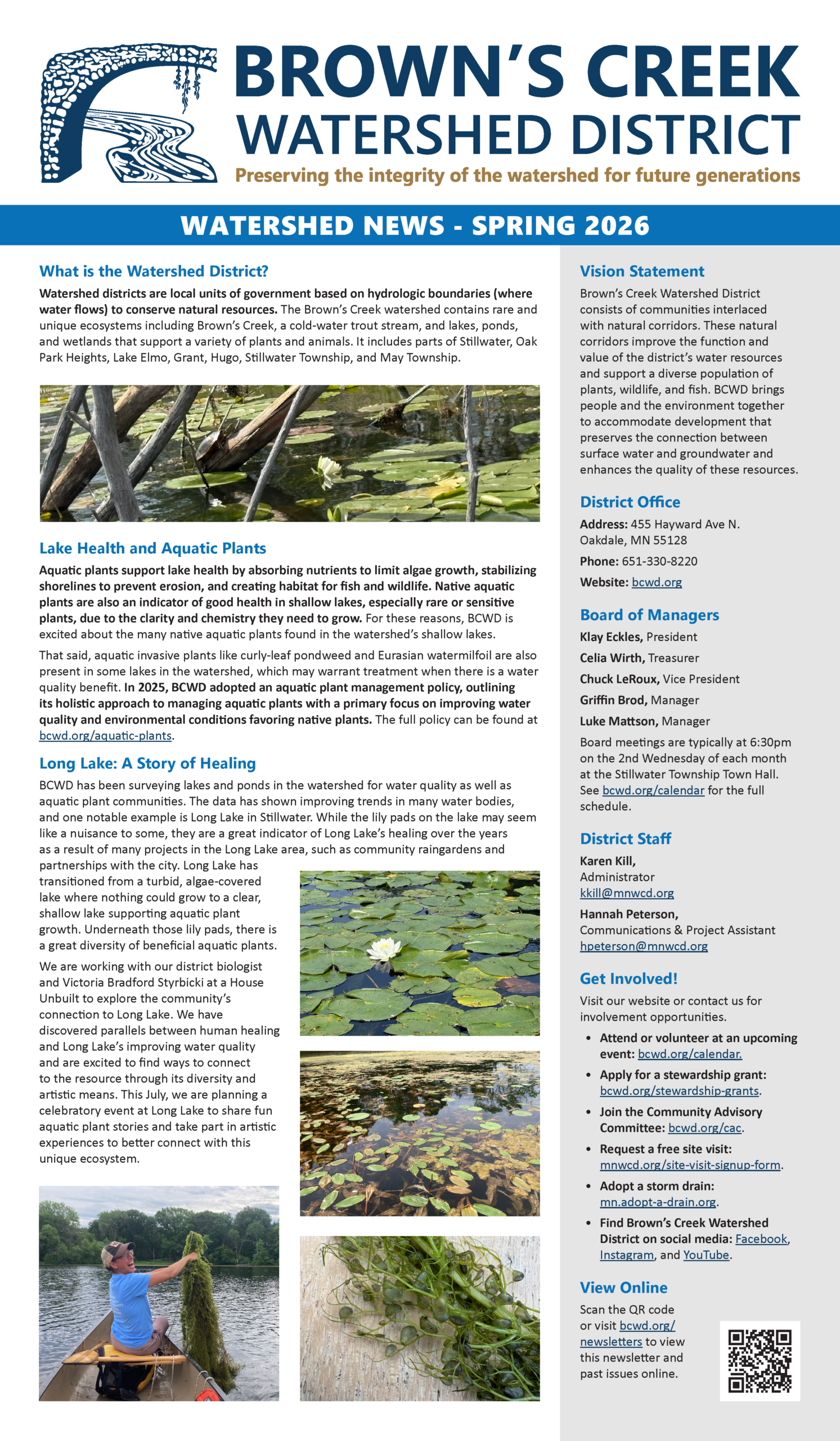 Graphic of the front page of the BCWD newsletter with articles and photos