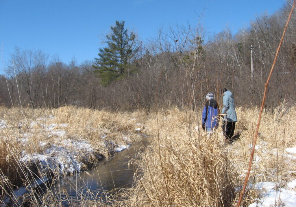 People along the stream