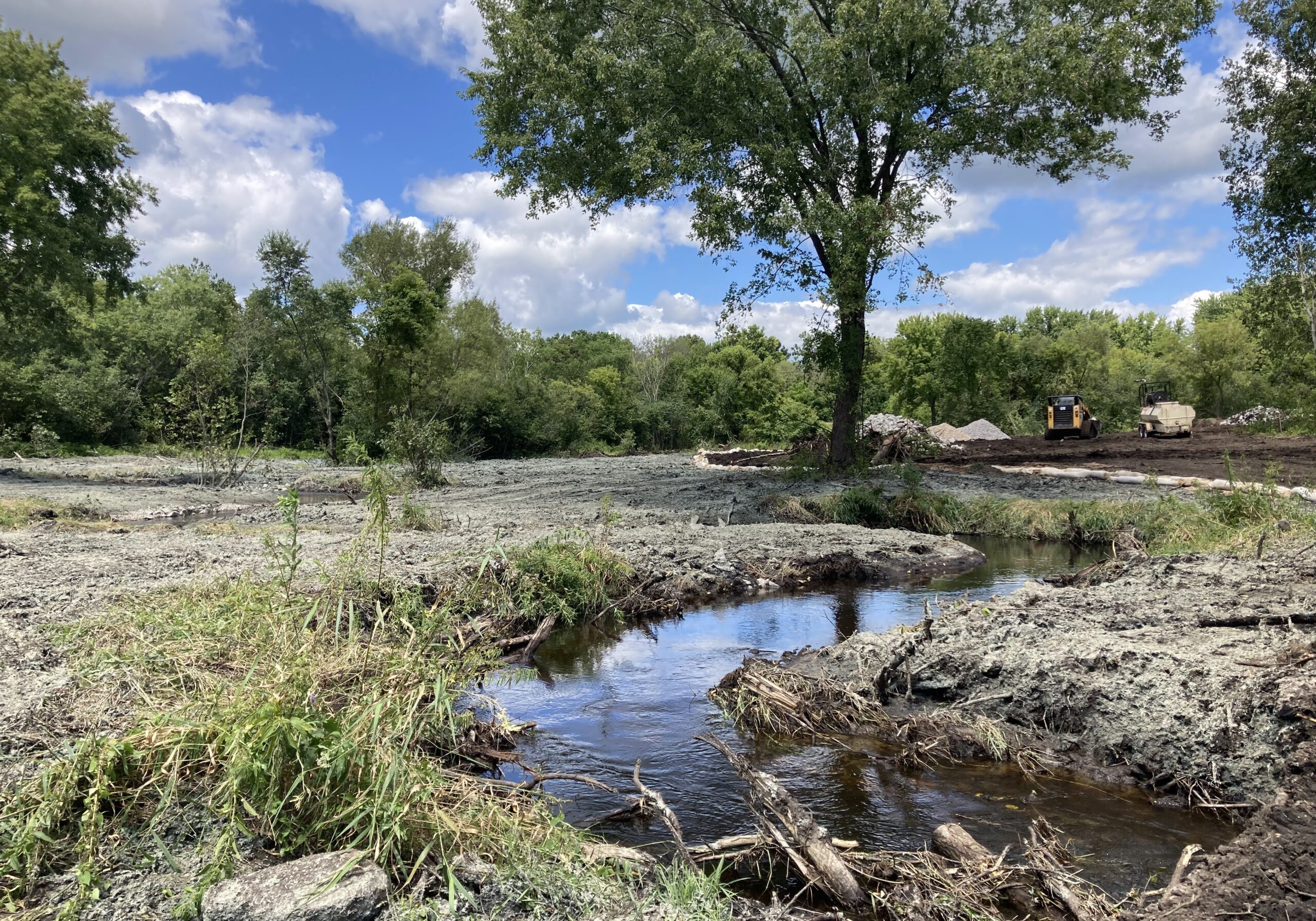 Creek beds seeded with hydromulch